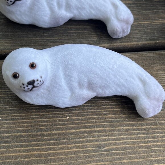 Vintage Flocked Seals White Hong Kong Fuzzy 3.5" figures NOS Decor lot of 15 - Picture 2 of 15